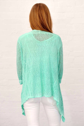 Linen Mint Green Cardigan Trimmed in Silk