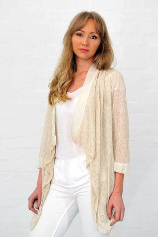 Linen Cream Cardigan Trimmed in Silk