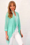 Linen Mint Green Cardigan Trimmed in Silk